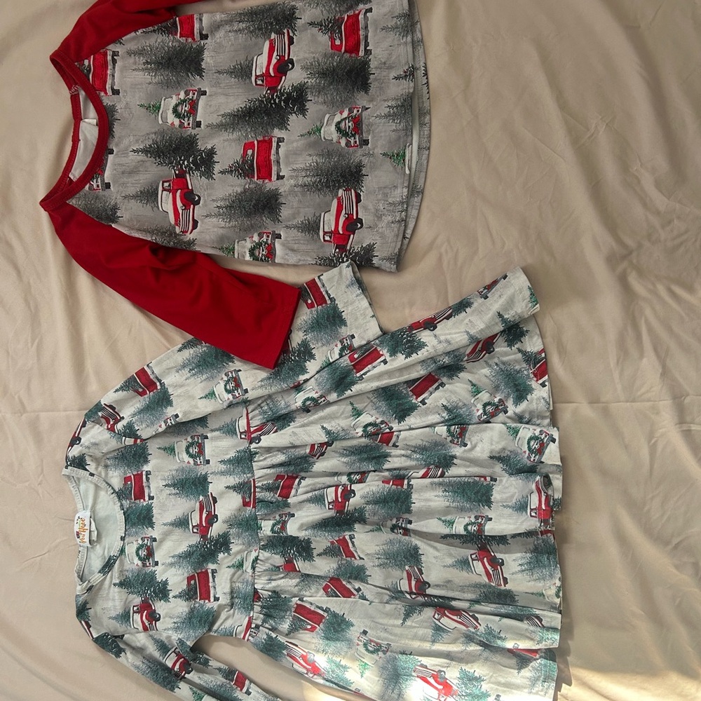 Kids Red and Gray Holiday Shirt and Dress Set